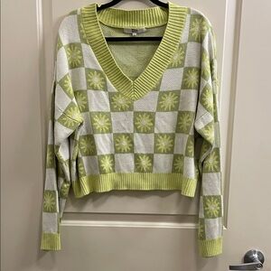 NYC Lime and White V-Neck Sweater